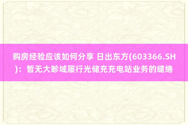 购房经验应该如何分享 日出东方(603366.SH)：暂无大畛域履行光储充充电站业务的缱绻